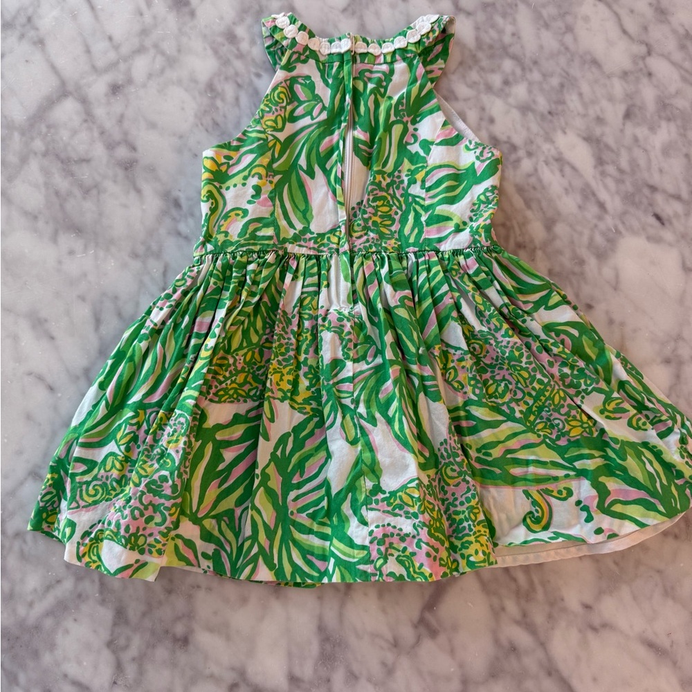 Lilly Pulitzer toddler dress - 3T green & pink print - (small stain on front)